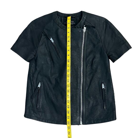 ALLSAINTS Short-Sleeve Moto Zip Front Leather Jacket I 2 - Picture 6 of 8